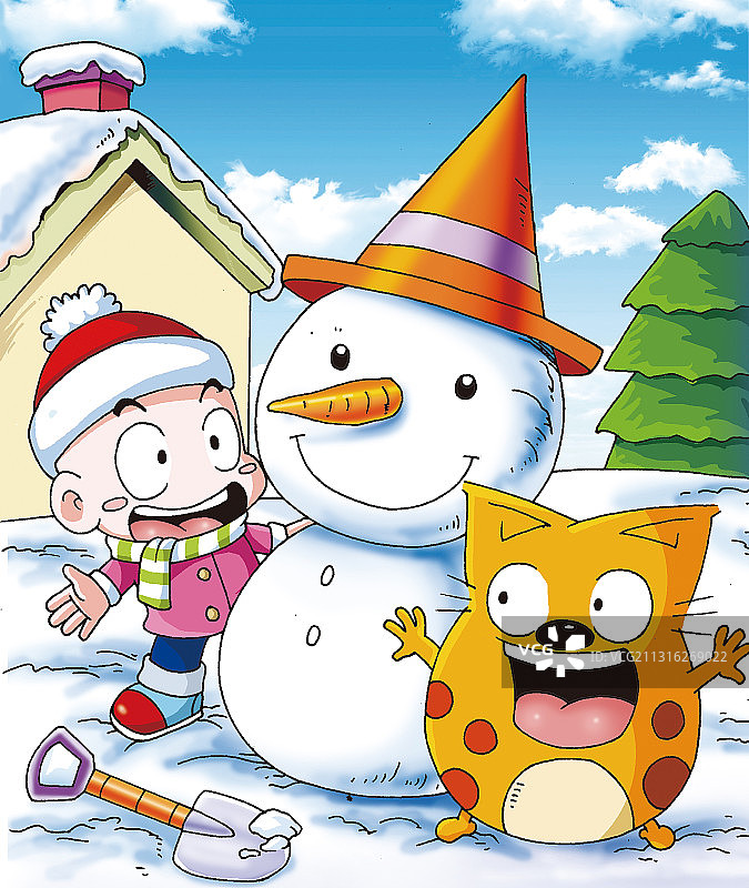 插画：堆雪人图片素材