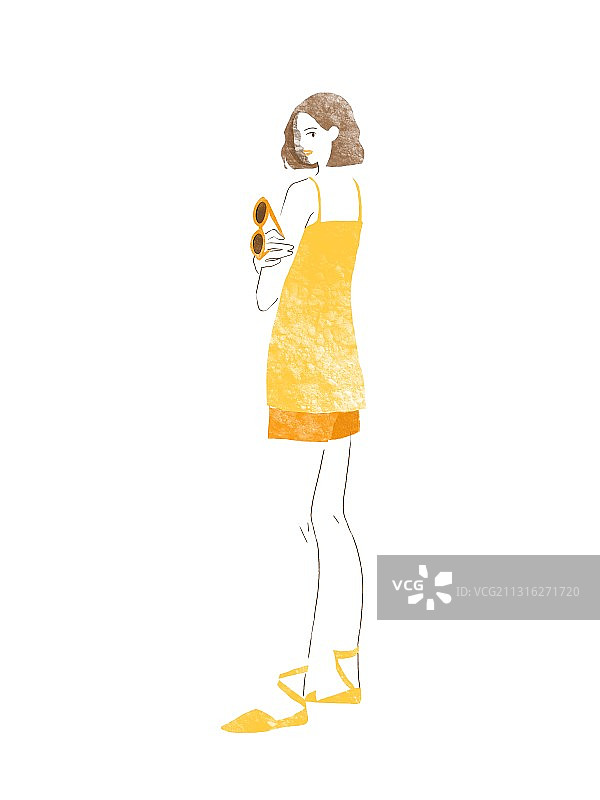 时尚穿搭吊带柠檬黄少女插画图片素材