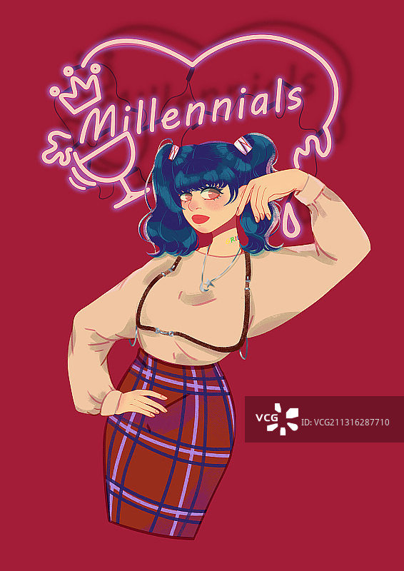 霓虹灯复古少女图片素材