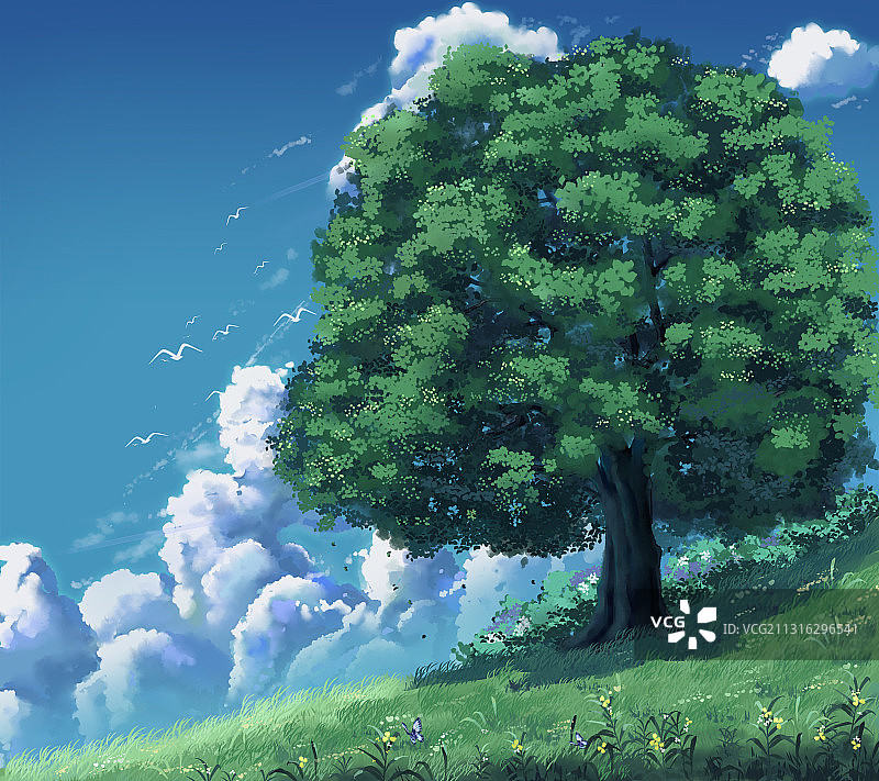 唯美绿植动漫壁纸插画图片素材