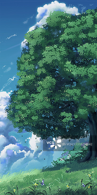 唯美绿植动漫壁纸插画图片素材