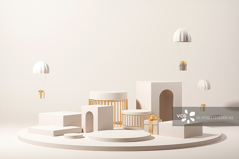 3D渲染的几何图形场景图图片素材