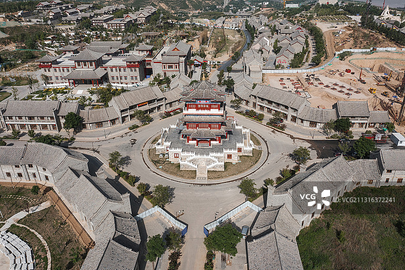 陕西渭南潼关古城钟楼航拍图片素材