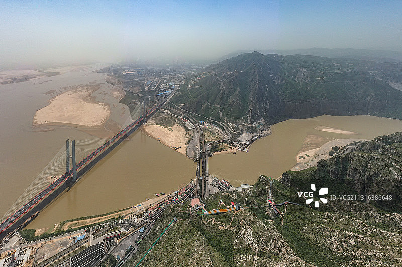 陕西渭南黄河龙门古渡航拍图片素材
