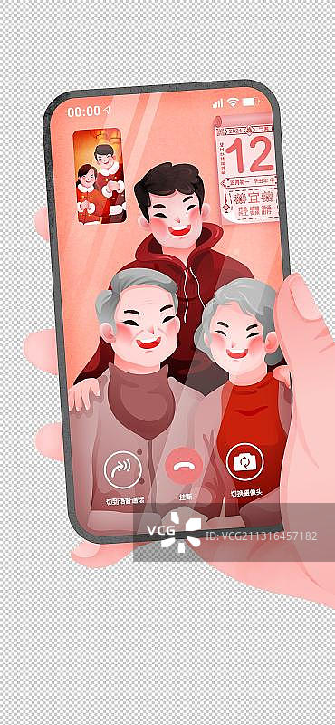 云拜年-老人-孙子图片素材