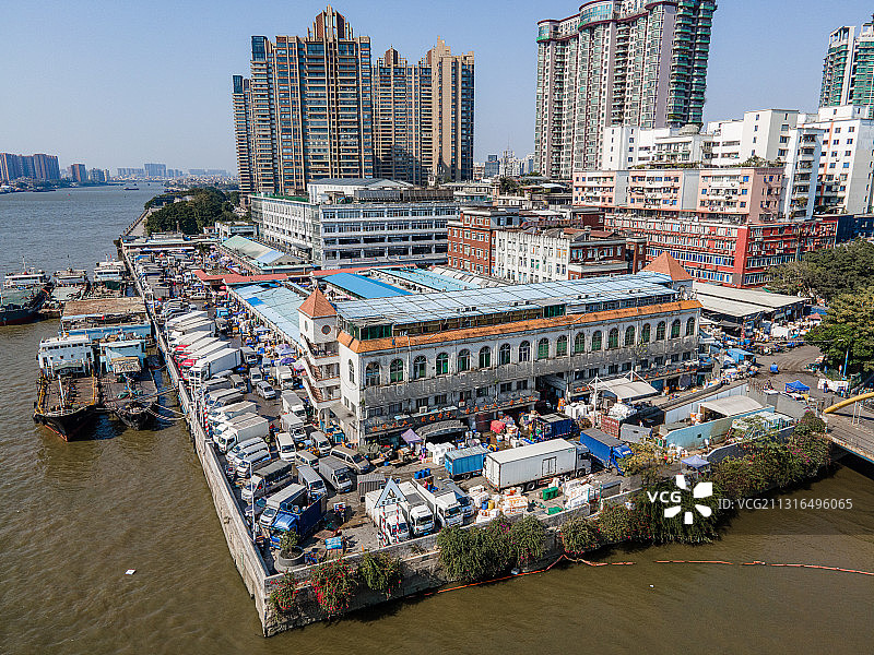 航拍中国广州黄沙水产交易市场图片素材