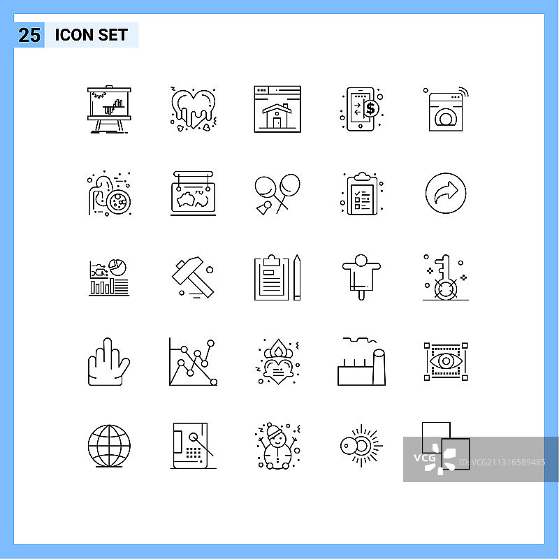 互联网25条简笔画图标集图片素材