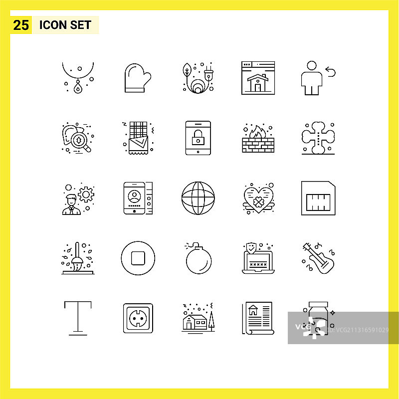 通用图标符号组25个现代线条图片素材