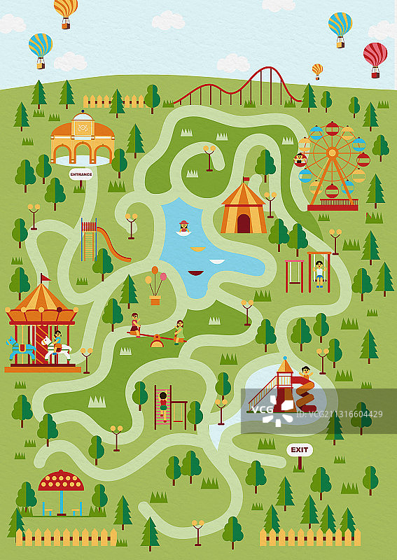 儿童迷宫游乐场扁平插画图片素材