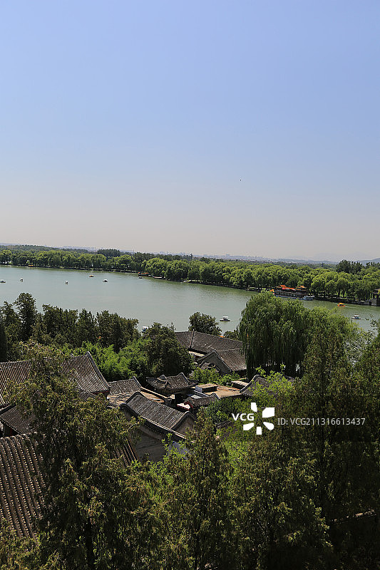 从北京颐和园画中游俯瞰颐和园建筑及昆明湖图片素材