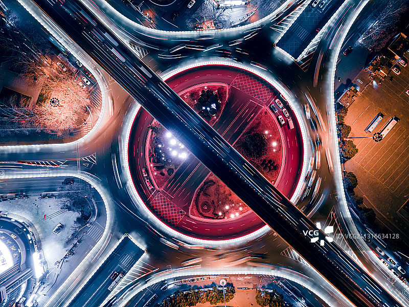 航拍城市立交桥夜景图片素材