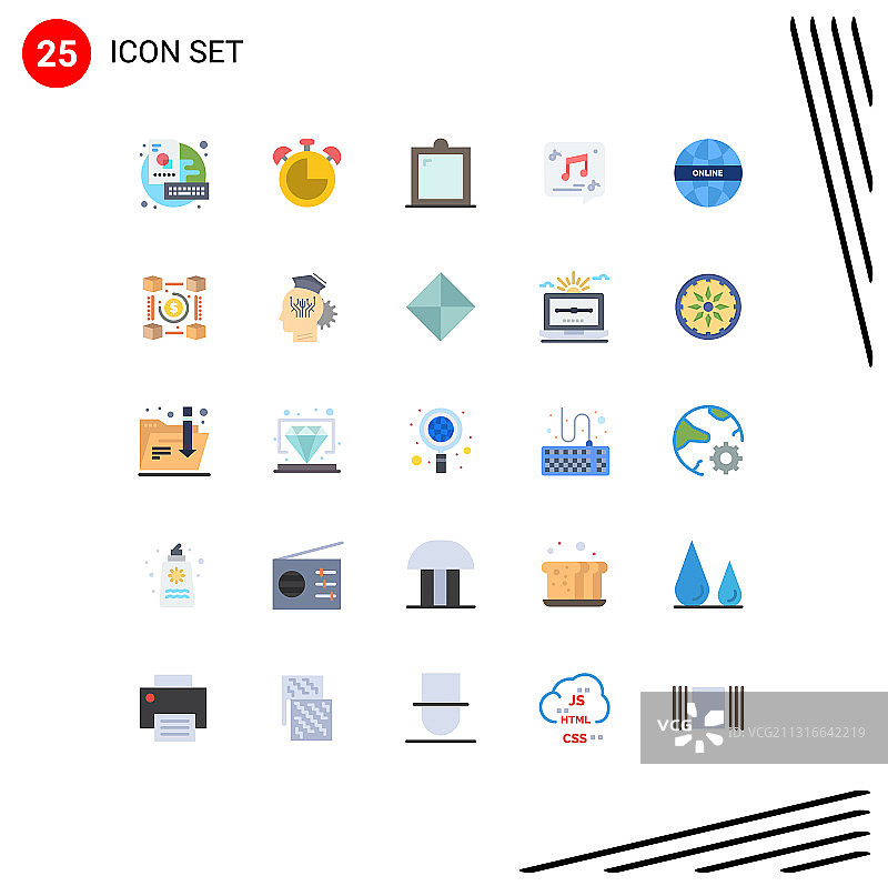 扁平风格25个通用图标素材：全球图片素材