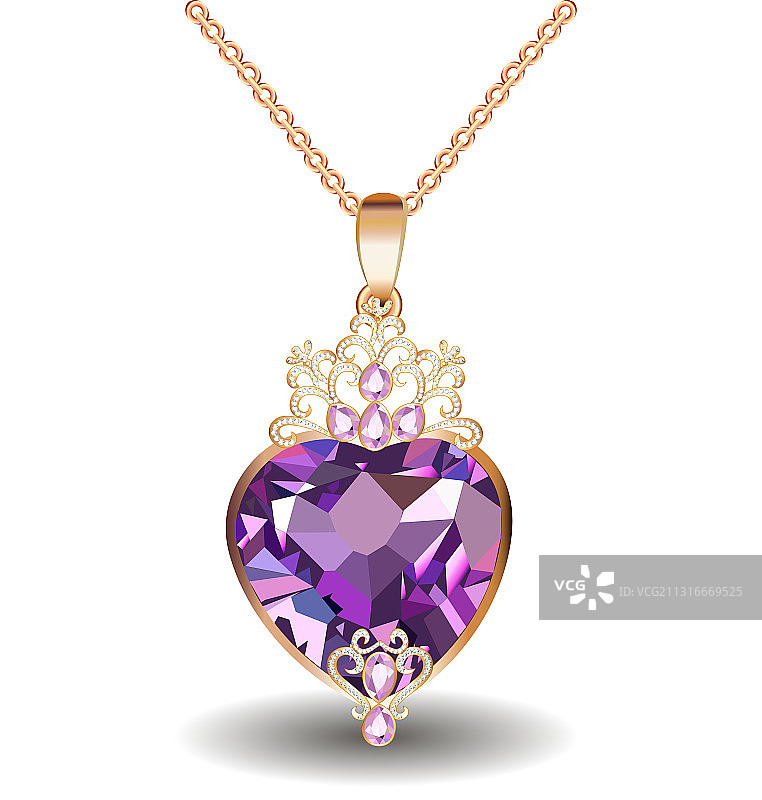 金色心形宝石吊坠图片素材