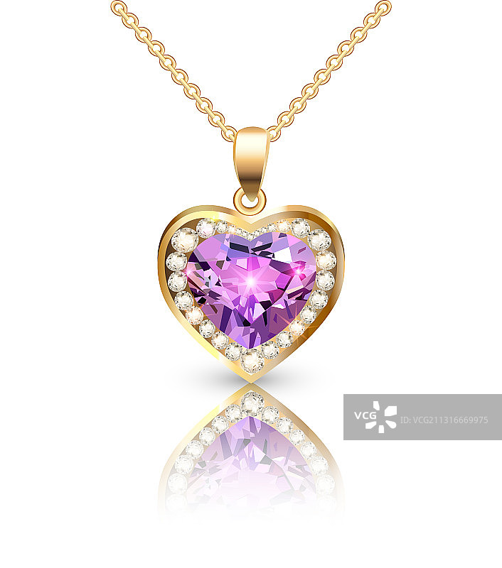宝石制成的心形金色珠宝吊坠图片素材