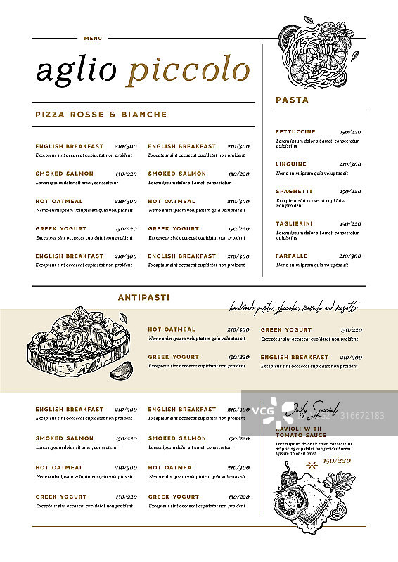 餐厅竖版菜单模板：意大利咖啡馆图片素材