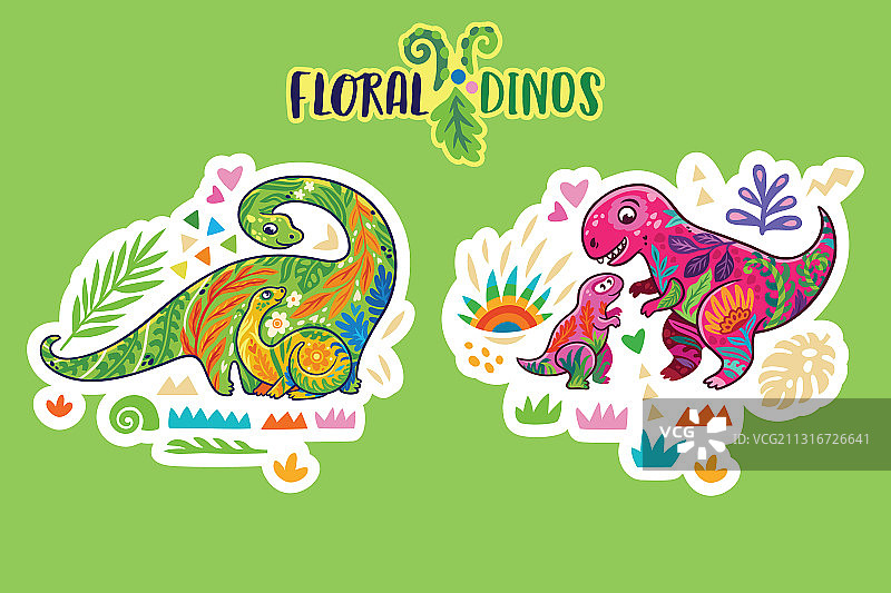 花卉恐龙贴纸套装图片素材