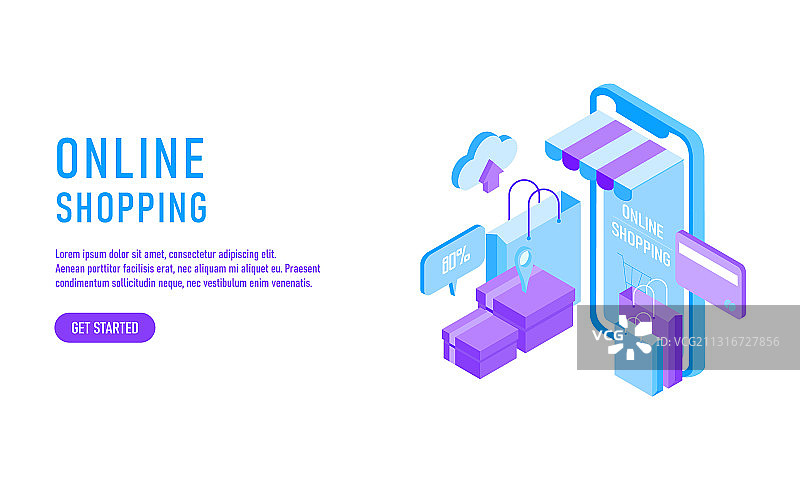 2.5D电子商务在线购物概念图片素材