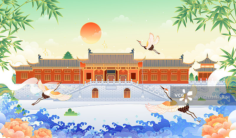 合肥明教寺矢量插画图片素材