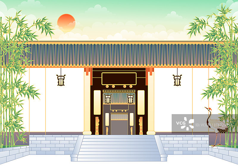 湖南长沙岳麓书院矢量插画图片素材