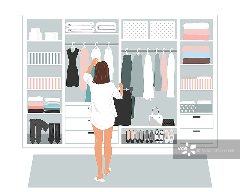 衣帽间和年轻优雅的女人图片素材