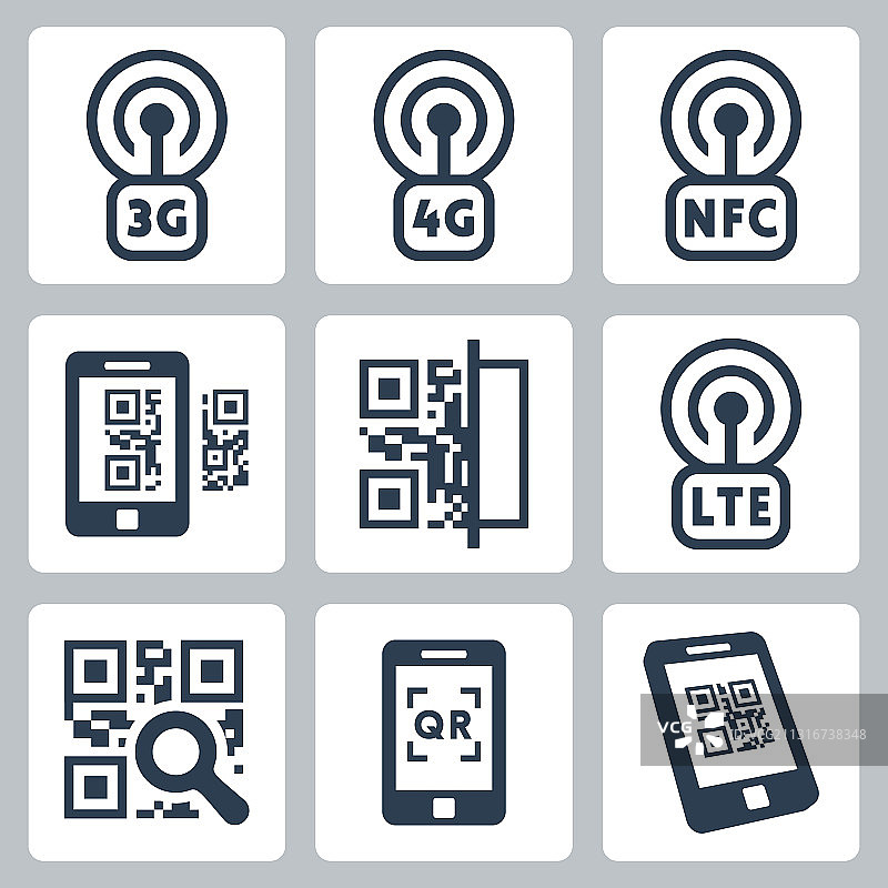移动网络和二维码相关图标图片素材