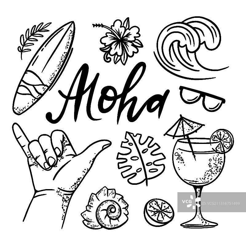 手绘阿罗哈海浪旅行图片素材