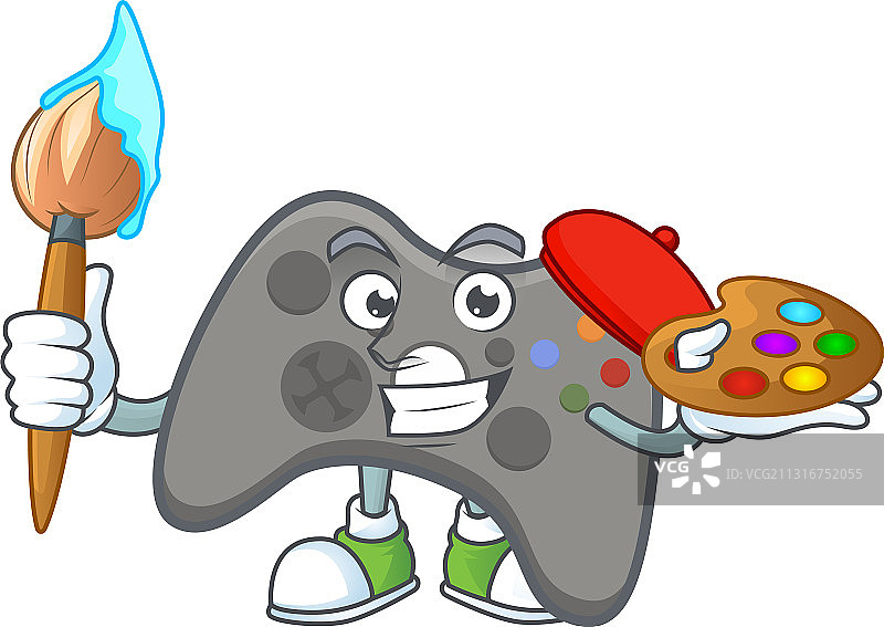 优雅的黑色手柄画家吉祥物与画笔图片素材