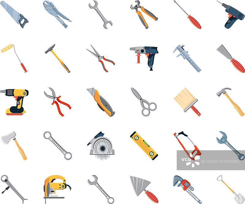 建筑和木工工具图标集图片素材