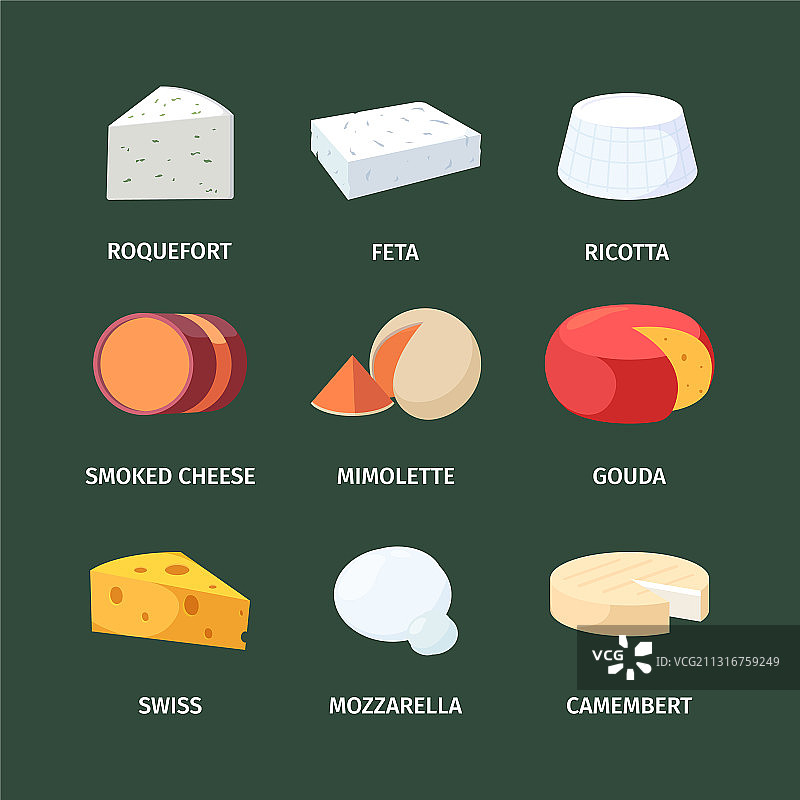 含洛克福和菲达奶酪的白色奶酪组合图片素材