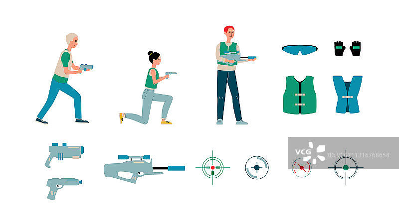 激光标签玩家和设备卡通图案图片素材