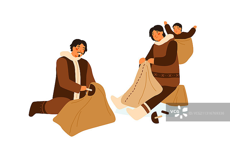 传统爱斯基摩家庭制作兽皮图片素材