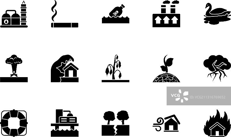 全球变暖标志字形图标集图片素材