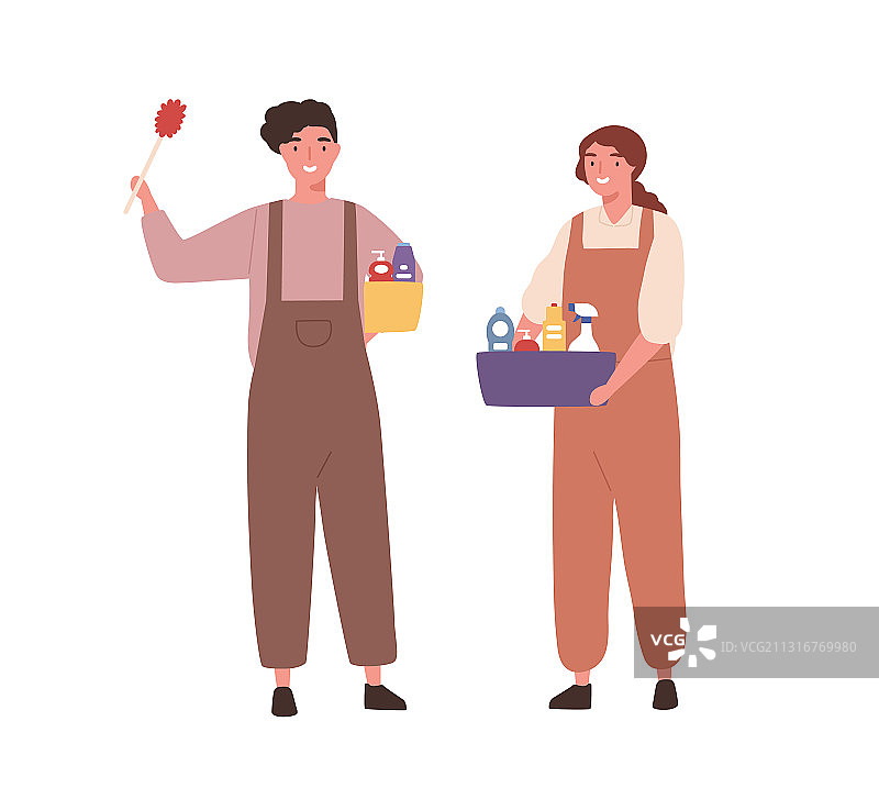 快乐的清洁服务人员图片素材
