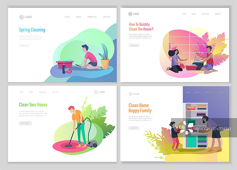登陆页模板：家庭清洁人物图片素材