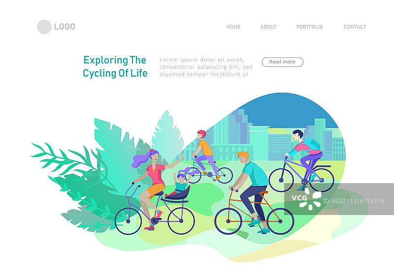 具有骑自行车的行人的着陆页模板图片素材