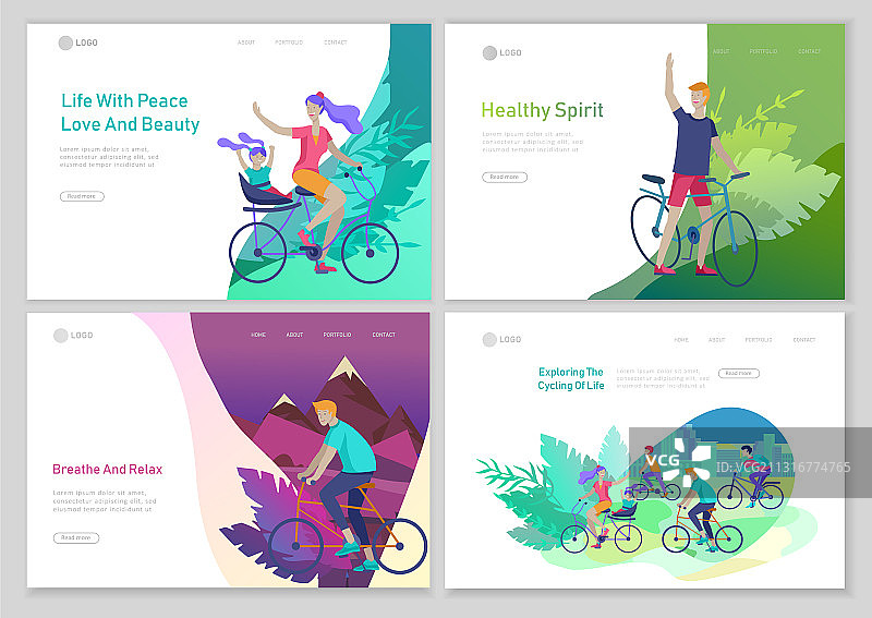 具有骑自行车的行人的着陆页模板图片素材