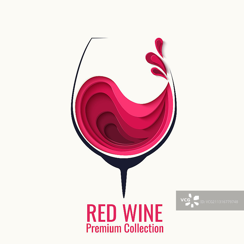 纸雕风格的玻璃杯红酒飞溅图片素材