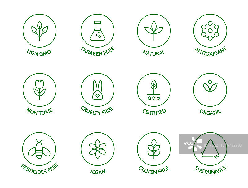 有机化妆品系列图标，无转基因标志图片素材