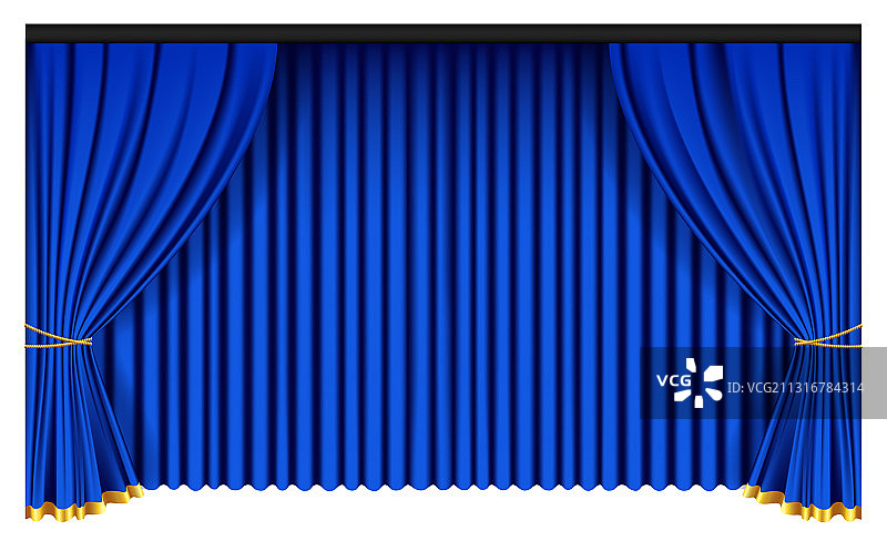 白色背景上的蓝色奢华窗帘和帷幔图片素材