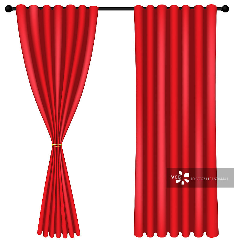 白色背景上的红色奢华窗帘和帷幔图片素材