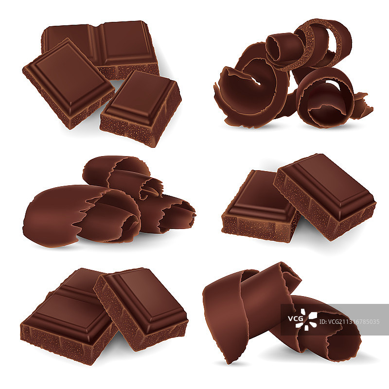 破损的巧克力棒和碎屑图片素材