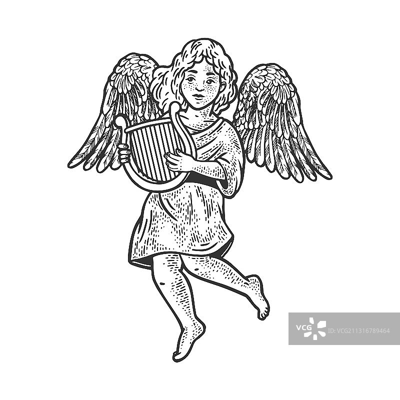 带里拉琴的天使素描图片素材