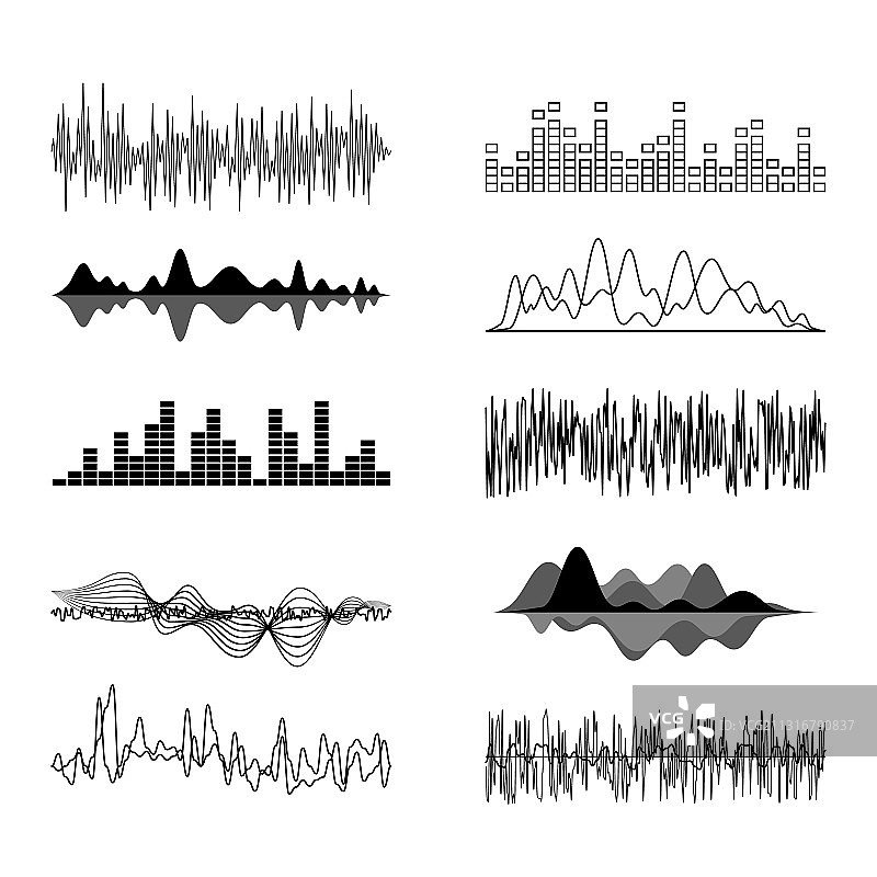声波黑色细线图标集图片素材
