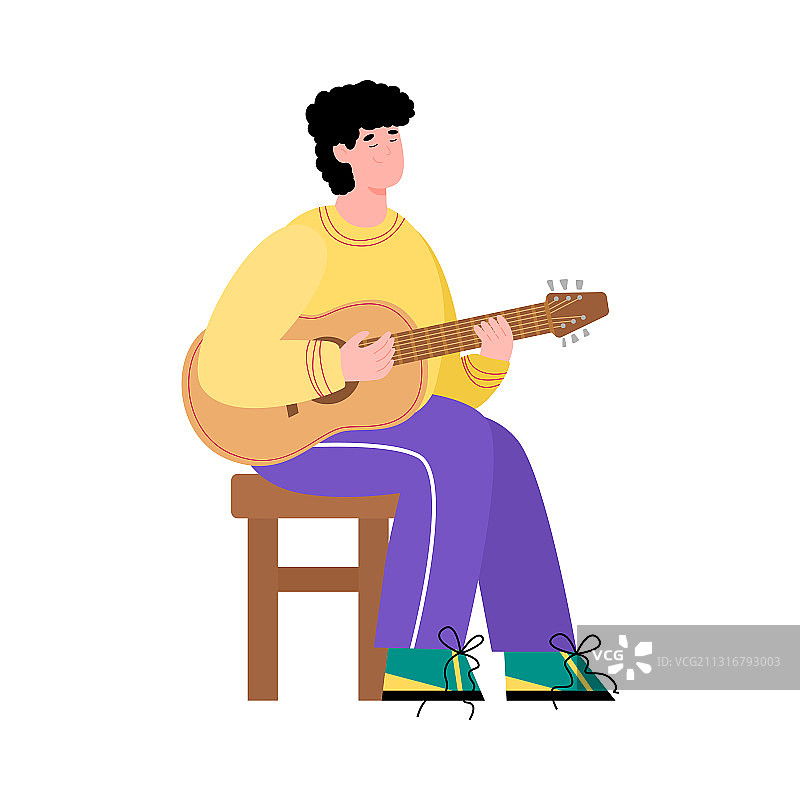 坐在椅子上的吉他手音乐家卡通图片素材