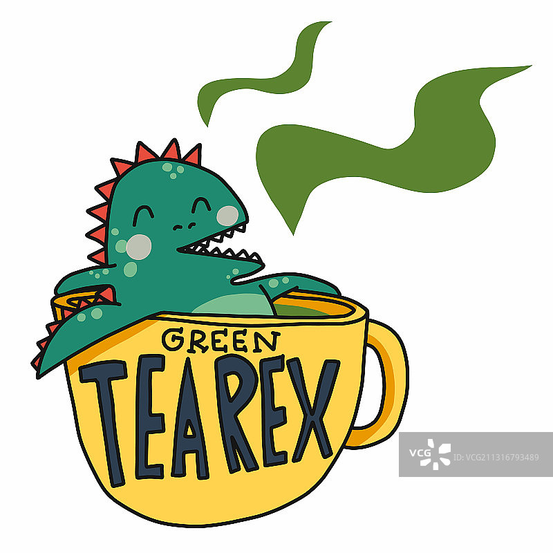 绿茶杯中的绿色霸王龙图片素材