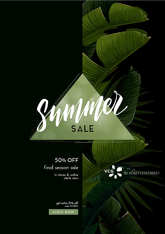 香蕉棕榈叶暗色夏季海报图片素材