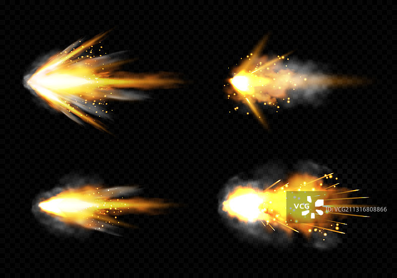 手枪射击枪口火焰和烟雾合集图片素材