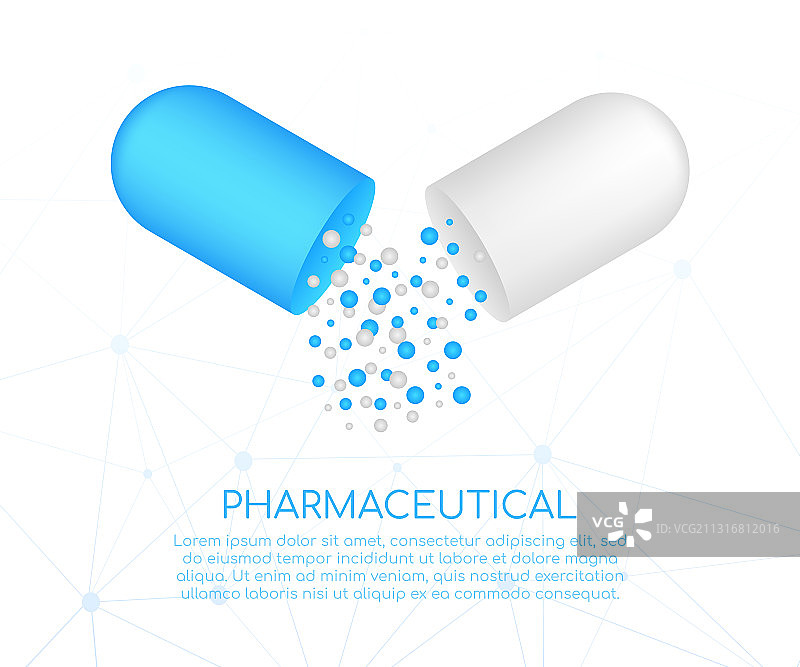 从打开的容器中倒出的胶囊药丸小球图片素材