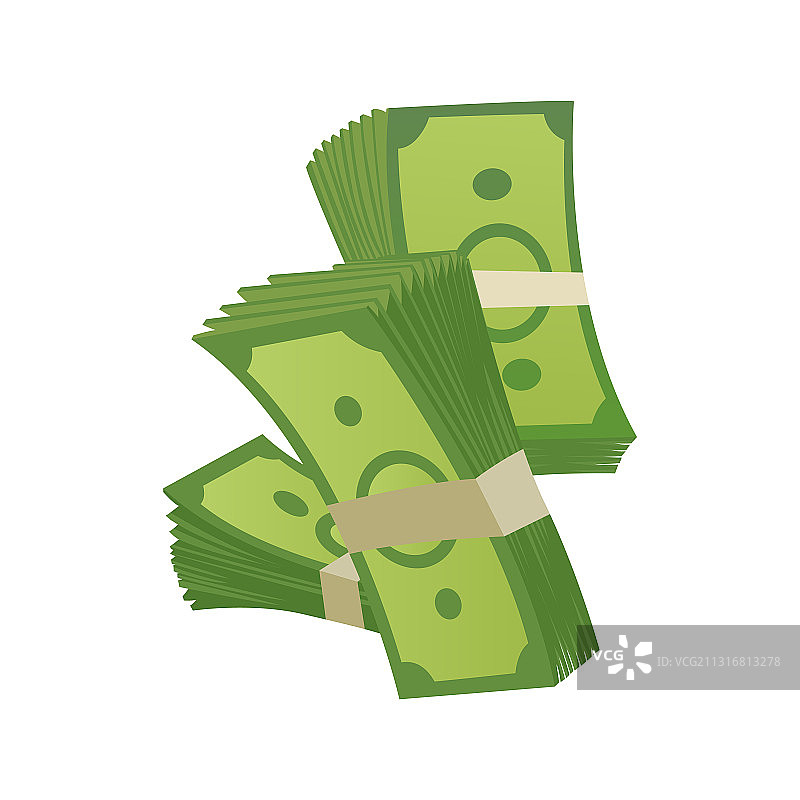 卡通绿色钞票捆绑堆叠图片素材