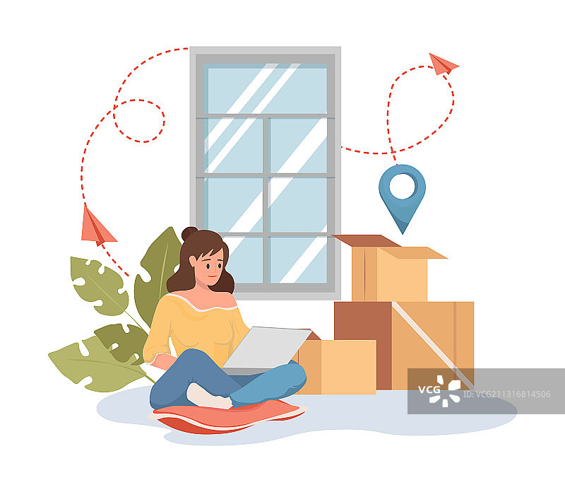 女人在笔记本电脑上下单扁平卡通图片素材